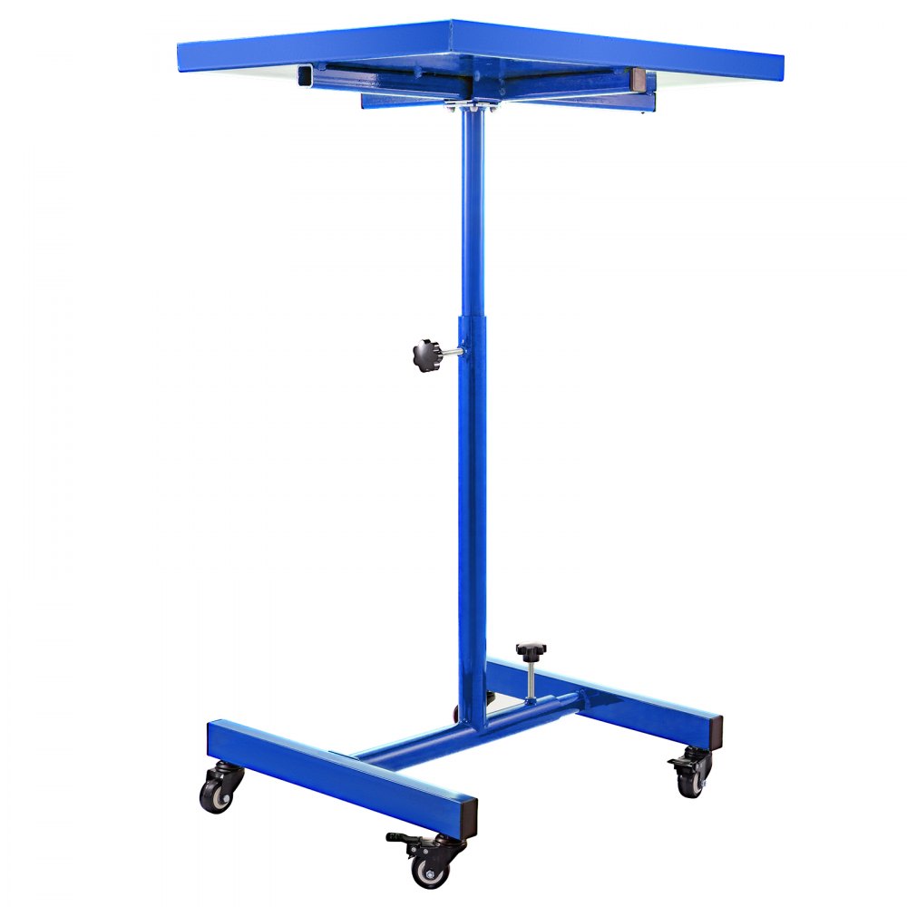 VEVOR 55lbs Capacity Rolling Tool Table 30x20inch Tear Down Tray Mobile Work Table with 4 Swivel Wheels and Adjustable Height Mechanic Table for Holding Automotive Tools in Blue