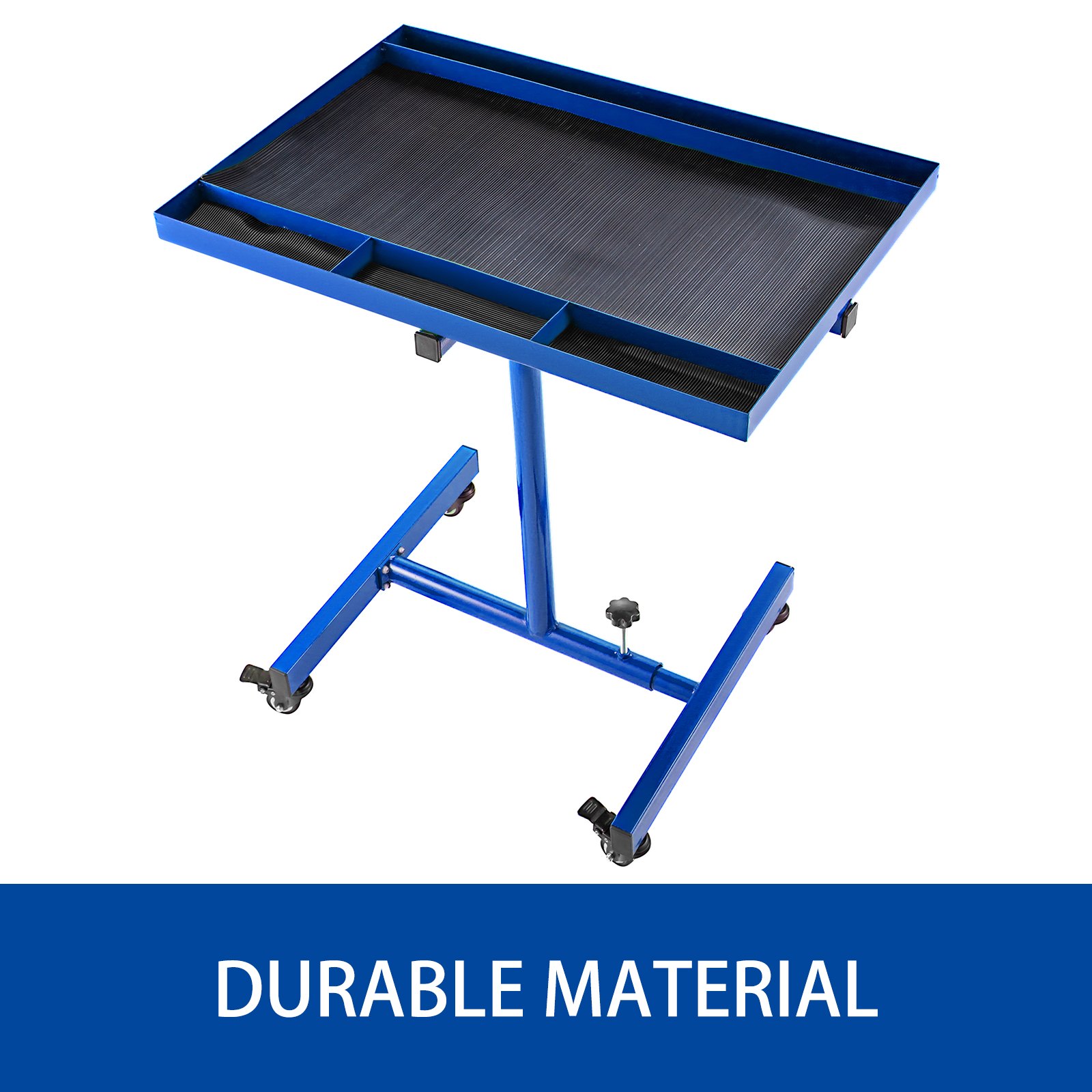 VEVOR 55lbs Capacity Rolling Tool Table 30x20inch Tear Down Tray Mobile Work Table with 4 Swivel Wheels and Adjustable Height Mechanic Table for Holding Automotive Tools in Blue