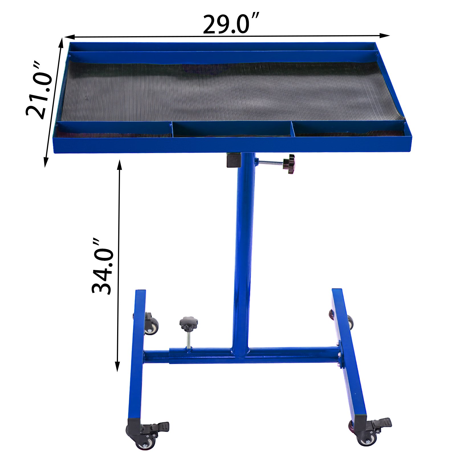 VEVOR 55lbs Capacity Rolling Tool Table 30x20inch Tear Down Tray Mobile Work Table with 4 Swivel Wheels and Adjustable Height Mechanic Table for Holding Automotive Tools in Blue