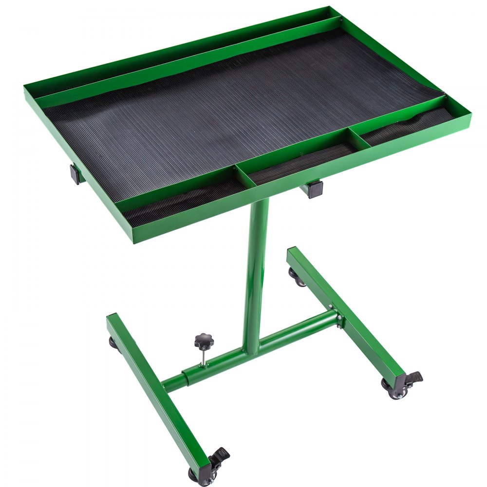 VEVOR Rolling Tool Table 55lbs Capacity Tear Down Tray 30x20inch Mobile Work Table with 4 Swivel Wheels and Adjustable Height Mechanic Table for Holding Automotive Tools in Green
