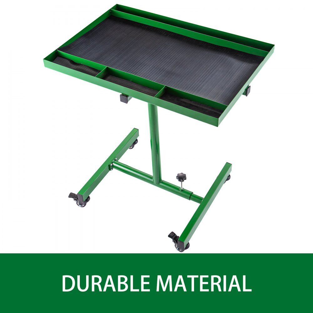 VEVOR Rolling Tool Table 55lbs Capacity Tear Down Tray 30x20inch Mobile Work Table with 4 Swivel Wheels and Adjustable Height Mechanic Table for Holding Automotive Tools in Green