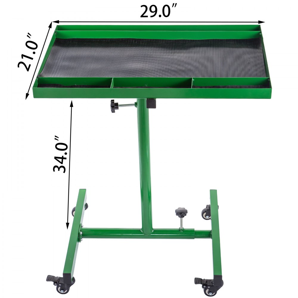 VEVOR Rolling Tool Table 55lbs Capacity Tear Down Tray 30x20inch Mobile Work Table with 4 Swivel Wheels and Adjustable Height Mechanic Table for Holding Automotive Tools in Green