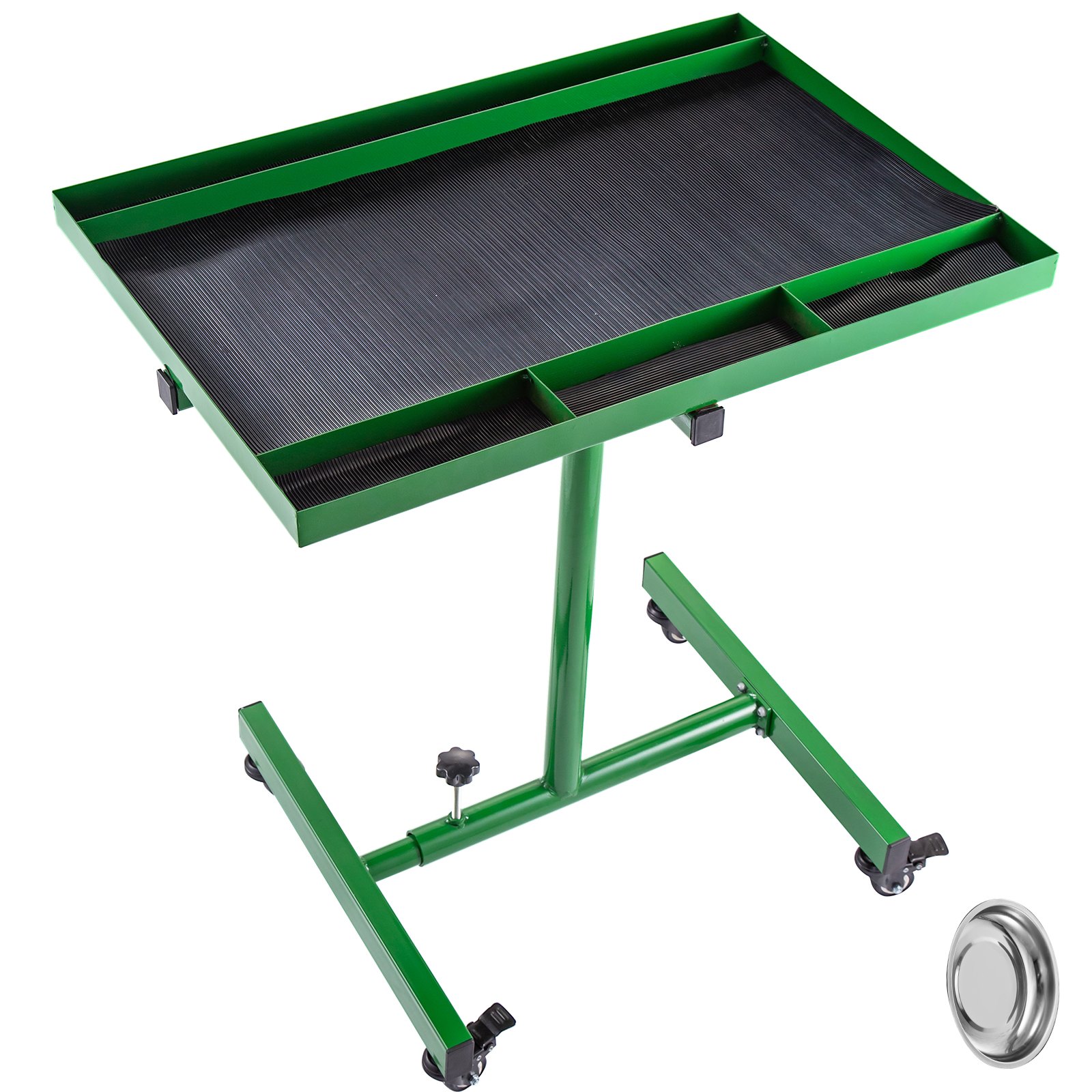VEVOR Rolling Tool Table 55lbs Capacity Tear Down Tray 30x20inch Mobile Work Table with 4 Swivel Wheels and Adjustable Height Mechanic Table for Holding Automotive Tools in Green
