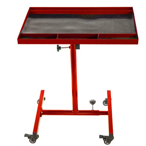 VEVOR 55lbs Capacity Rolling Tool Table 30x20inch Tear Down Tray Mobile Work Table with 4 Swivel Wheels and Adjustable Height Mechanic Table for Holding Automotive Tools in Red