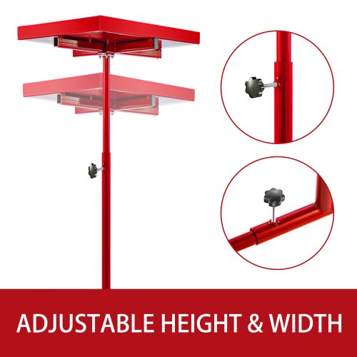 VEVOR 55lbs Capacity Rolling Tool Table 30x20inch Tear Down Tray Mobile Work Table with 4 Swivel Wheels and Adjustable Height Mechanic Table for Holding Automotive Tools in Red