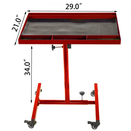 VEVOR 55lbs Capacity Rolling Tool Table 30x20inch Tear Down Tray Mobile Work Table with 4 Swivel Wheels and Adjustable Height Mechanic Table for Holding Automotive Tools in Red