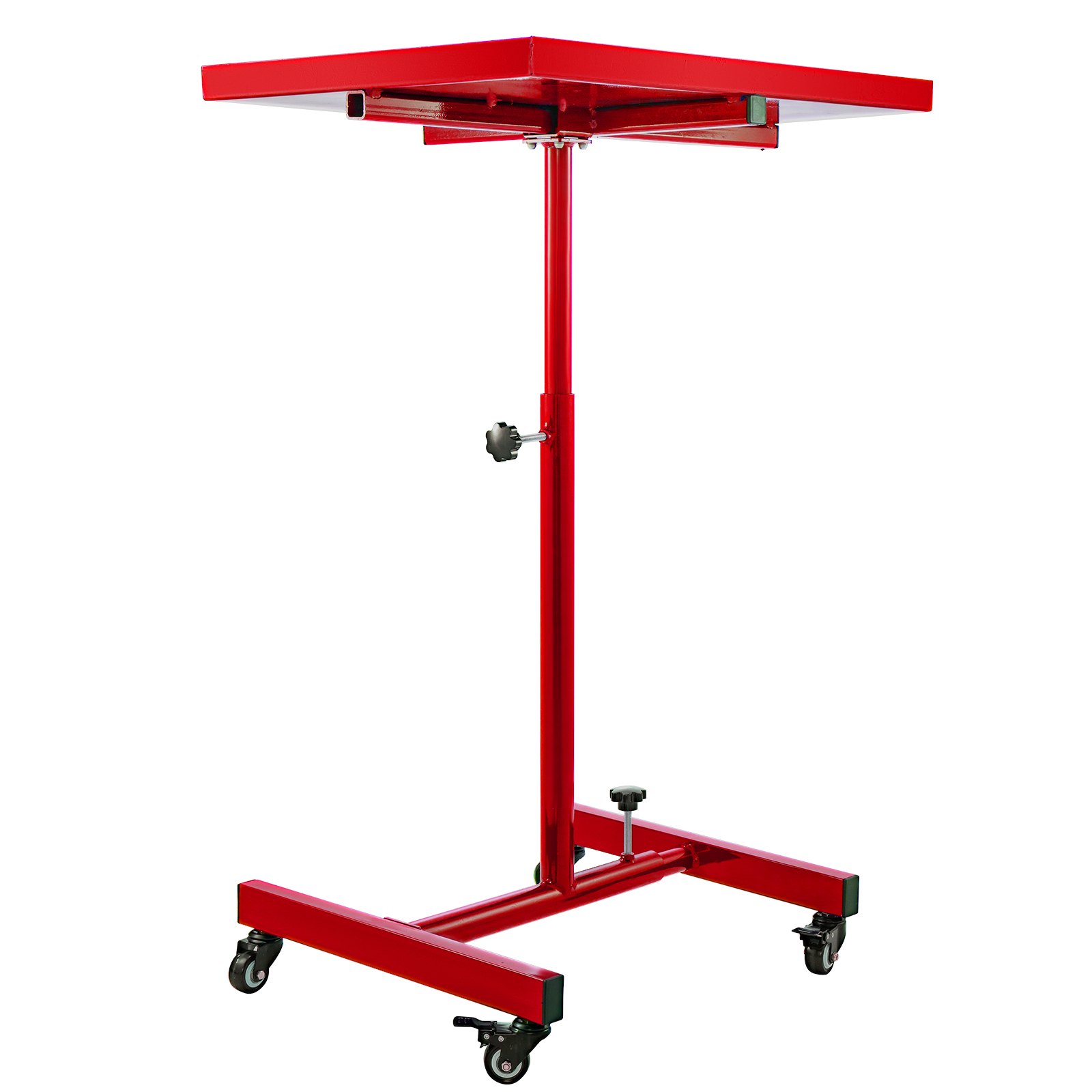 VEVOR 55lbs Capacity Rolling Tool Table 30x20inch Tear Down Tray Mobile Work Table with 4 Swivel Wheels and Adjustable Height Mechanic Table for Holding Automotive Tools in Red