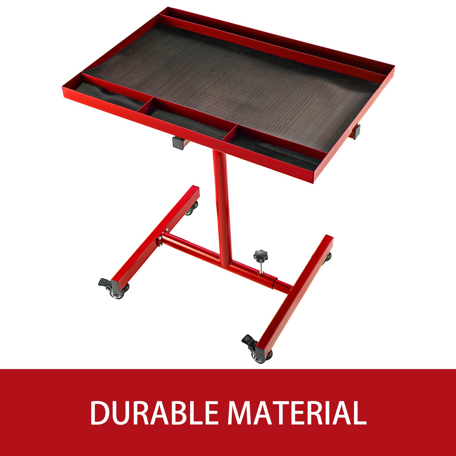 VEVOR 55lbs Capacity Rolling Tool Table 30x20inch Tear Down Tray Mobile Work Table with 4 Swivel Wheels and Adjustable Height Mechanic Table for Holding Automotive Tools in Red
