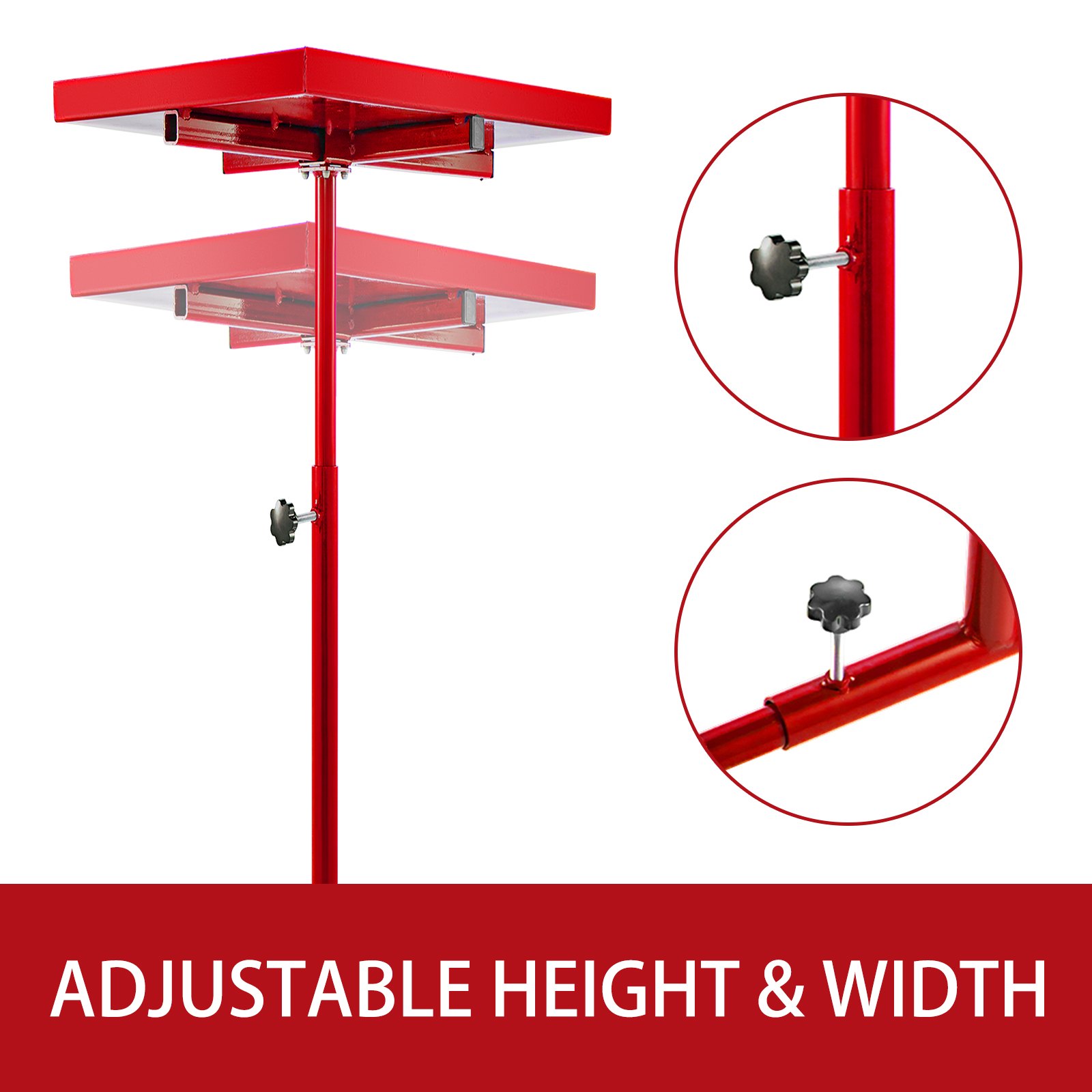 VEVOR 55lbs Capacity Rolling Tool Table 30x20inch Tear Down Tray Mobile Work Table with 4 Swivel Wheels and Adjustable Height Mechanic Table for Holding Automotive Tools in Red