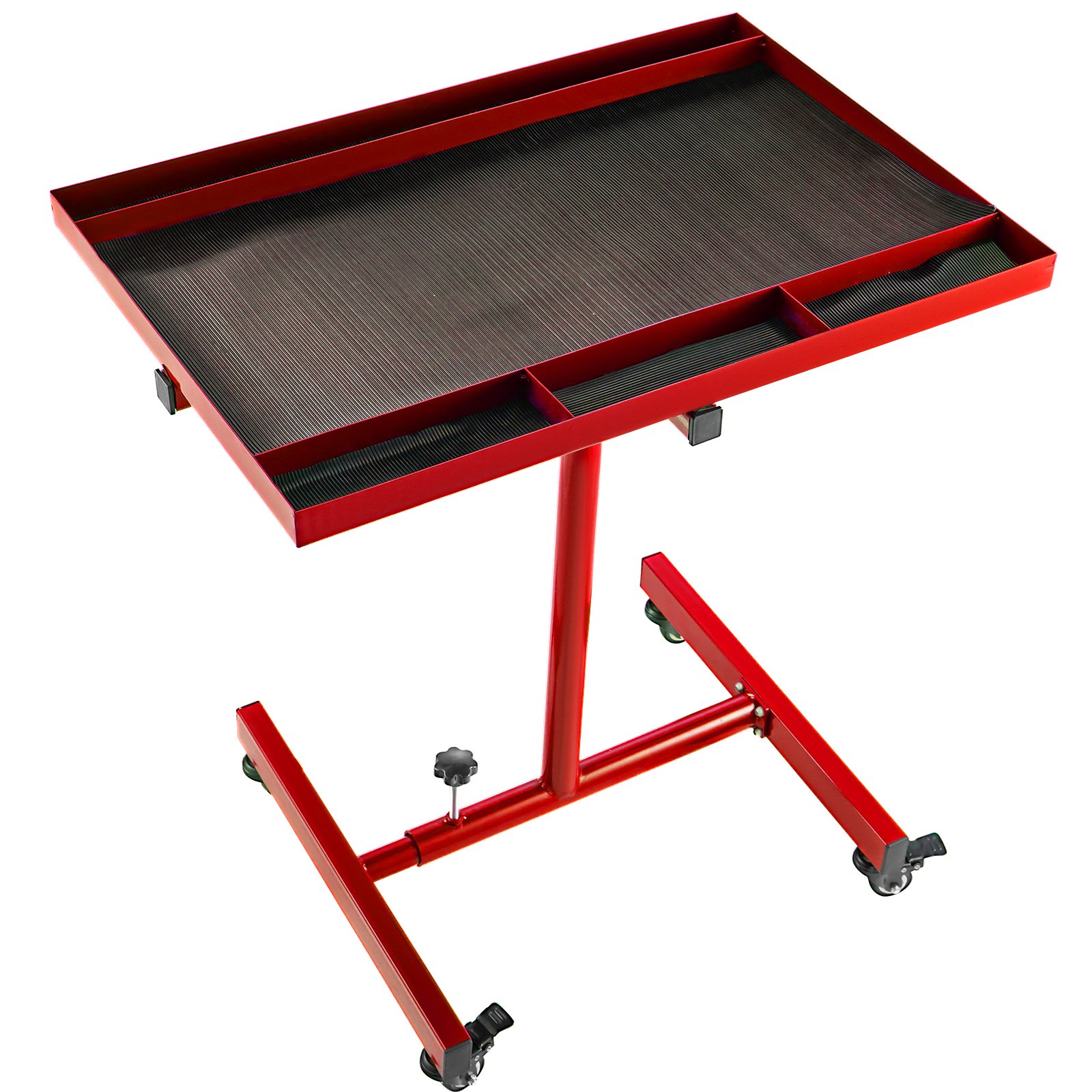 VEVOR 55lbs Capacity Rolling Tool Table 30x20inch Tear Down Tray Mobile Work Table with 4 Swivel Wheels and Adjustable Height Mechanic Table for Holding Automotive Tools in Red