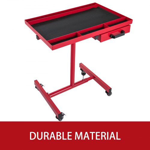 VEVOR Rolling Tool Table 220 LBS Capacity Tear Down Tray 29x20 Inch Mobile Work Table 4 Swivel Wheels Adjustable Height and Width with Drawer for Holding Automotive Tools in Red
