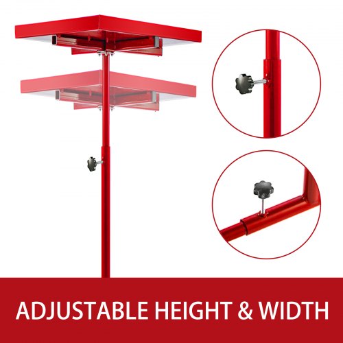 VEVOR Rolling Tool Table 220 LBS Capacity Tear Down Tray 29x20 Inch Mobile Work Table 4 Swivel Wheels Adjustable Height and Width with Drawer for Holding Automotive Tools in Red