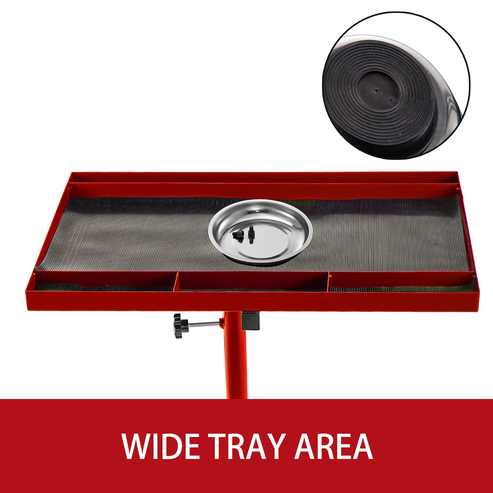 VEVOR Rolling Tool Table 220 LBS Capacity Tear Down Tray 29x20 Inch Mobile Work Table 4 Swivel Wheels Adjustable Height and Width with Drawer for Holding Automotive Tools in Red