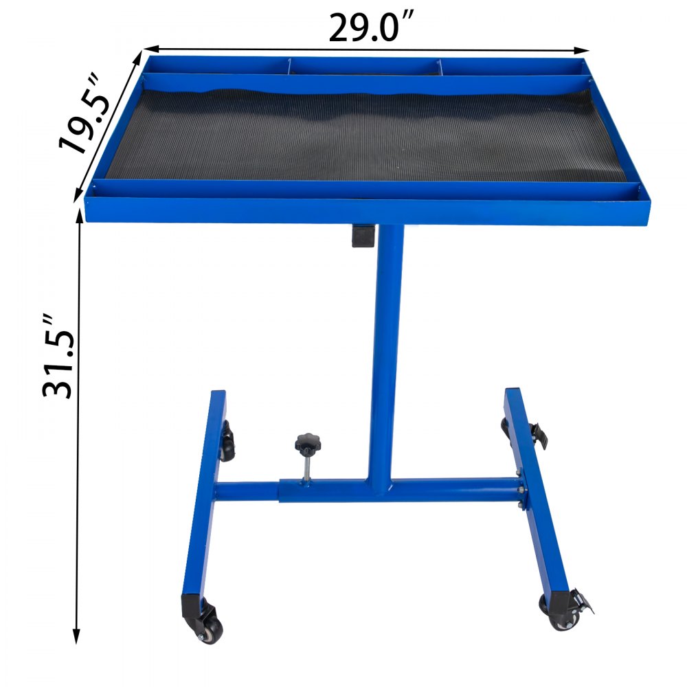 VEVOR Rolling Tool Table 220 LBS Capacity Tear Down Tray 29x20 Inch Mobile Work Table 4 Swivel Wheels Adjustable Height and Width with Drawer for Holding Automotive Tools in Blue