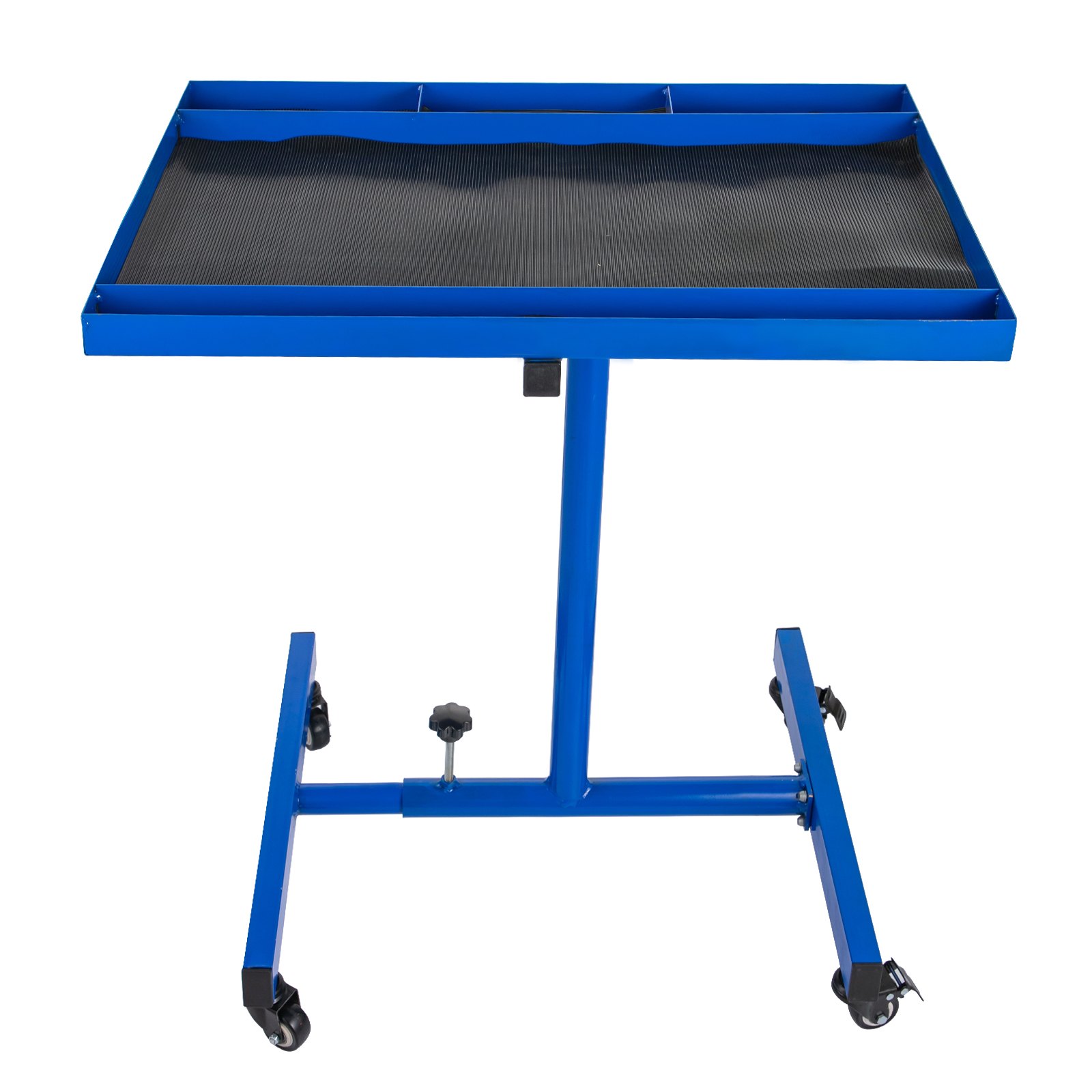 VEVOR Rolling Tool Table 220 LBS Capacity Tear Down Tray 29x20 Inch Mobile Work Table 4 Swivel Wheels Adjustable Height and Width with Drawer for Holding Automotive Tools in Blue