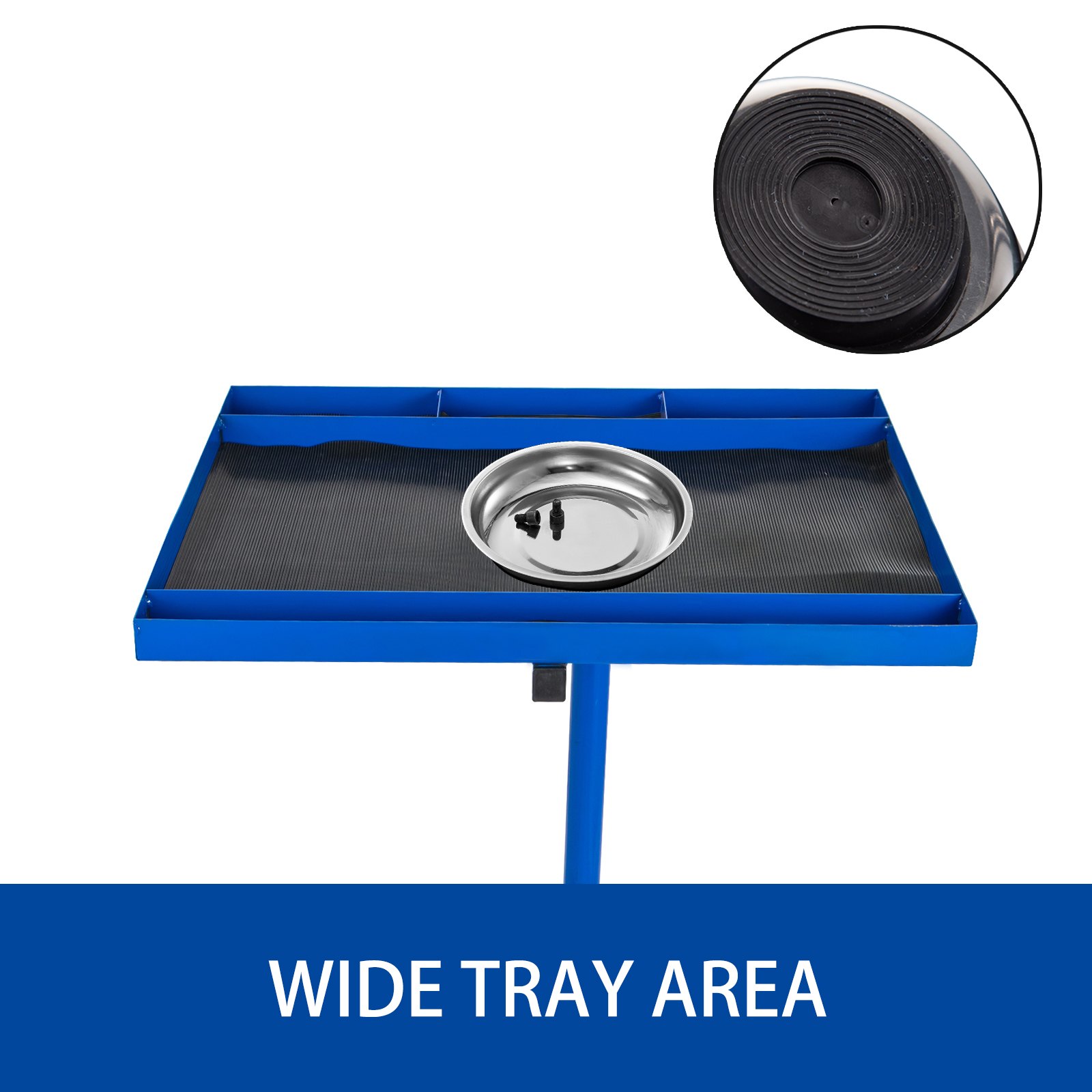 VEVOR Rolling Tool Table 220 LBS Capacity Tear Down Tray 29x20 Inch Mobile Work Table 4 Swivel Wheels Adjustable Height and Width with Drawer for Holding Automotive Tools in Blue