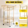 VEVOR Bar Cart, Two Tier Serving Cart, Gold Finish Wine Cart, Rolling Bar Cart, Antique Small Bar Cart, Gold Bar Cart with Wheels and Glass Holder for Kitchen, Club, Living Room, Bar (Round)
