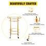 VEVOR Bar Cart, Two Tier Serving Cart, Gold Finish Wine Cart, Rolling Bar Cart, Antique Small Bar Cart, Gold Bar Cart with Wheels and Glass Holder for Kitchen, Club, Living Room, Bar (Round)