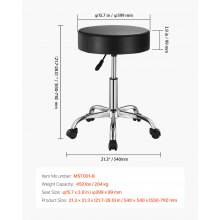 Round Rolling Stool Swivel Work Stool with Wheels Height Adjustable Black