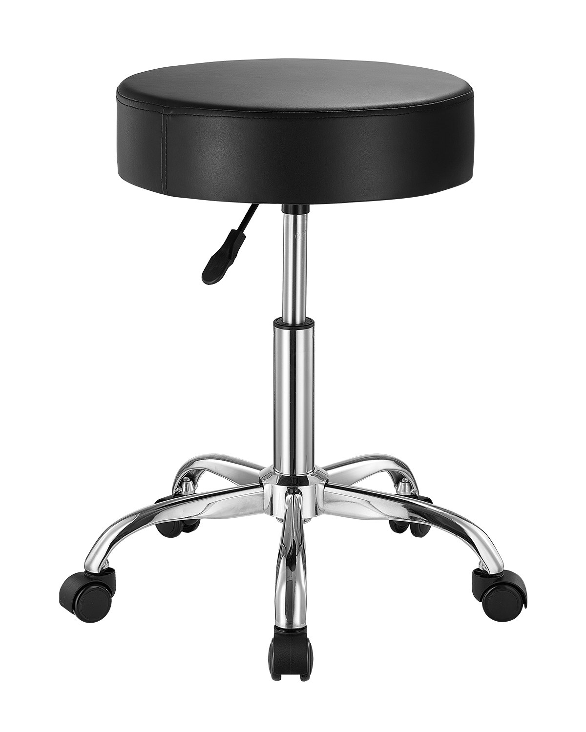 VEVOR Round Rolling Stool, Leather Rolling Stool with Wheels, 360° Swivel Drafting Stool with Thickened Cushion, Height Adjustable Rolling Work SPA Tattoo Stool, for Office, Home, Salon & Bar, Black