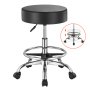 VEVOR Round Rolling Stool, Leather Rolling Stool with Footrest, 360° Swivel Drafting Stool with Thickened Cushion, Height Adjustable Rolling Work SPA Tattoo Stool, for Office, Home, Salon & Bar Black
