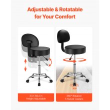 VEVOR Round Rolling Stool Swivel Stool with Backrest Height Adjustable Black