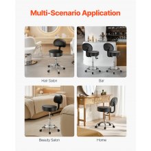 VEVOR Round Rolling Stool Swivel Stool with Backrest Height Adjustable Black