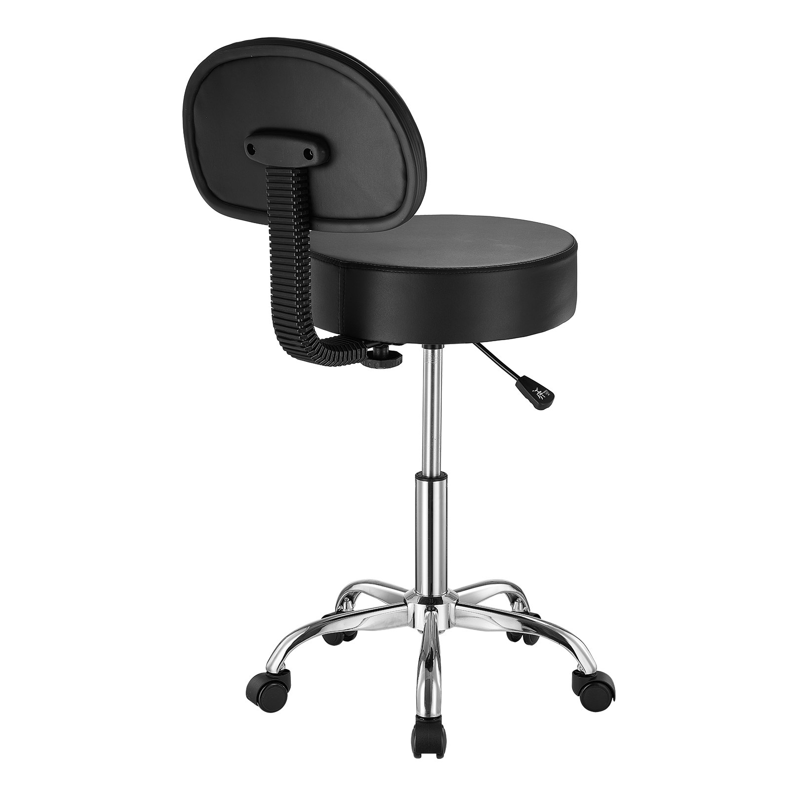 VEVOR Round Rolling Stool Swivel Stool with Backrest Height Adjustable Black