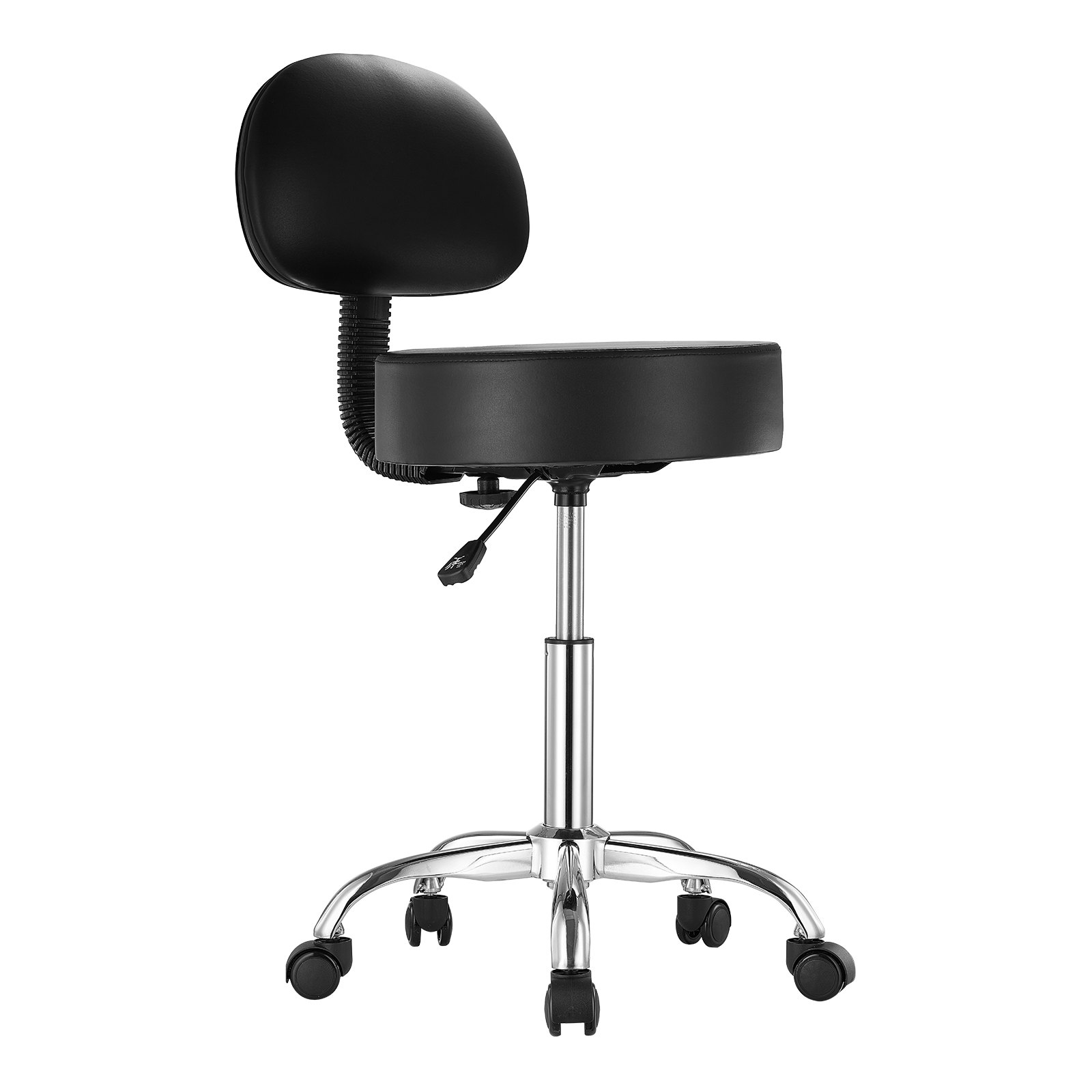 VEVOR Round Rolling Stool Swivel Stool with Backrest Height Adjustable Black
