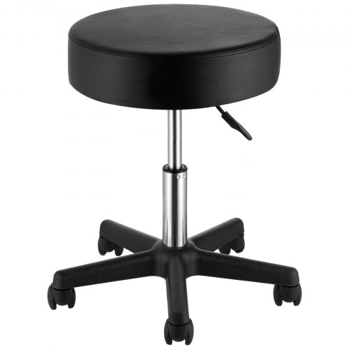 VEVOR Round Rolling Stool, Rolling Stool with Wheels PU Leather Height Adjustable, Swivel Stools Chair for Office, Tatoo, Medical, Bar, Massage, Salon, Black