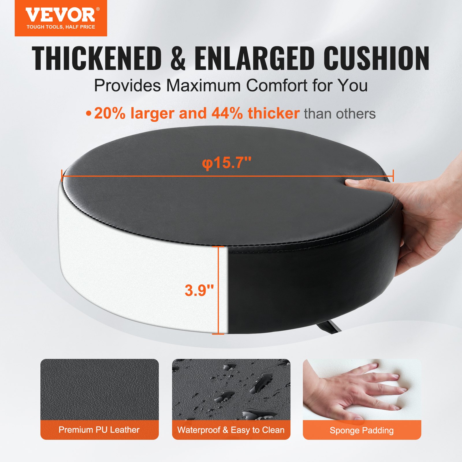 VEVOR rolling stools thickened cushion, pu leather, waterproof, 15.7&quot; diameter, 3.9&quot; thick.