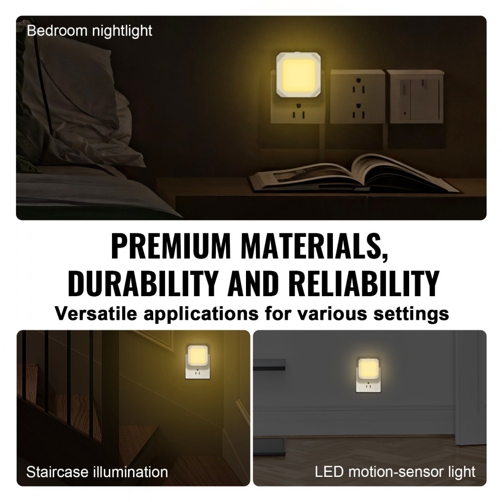 VEVOR LED Night Light, 2 Pack Plug in LED Night Light, 0.6 W 3000k Soft White Light, with Dusk-to-Dawn Light Sensor, for Bedroom, Bathroom, Hallway