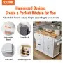 VEVOR - Isla de cocina con ruedas y tablero de madera maciza, carrito de 35,4" de ancho, con armario de almacenamiento, mesa de cocina con ruedas, estante para especias, toallero y cajón, islas portátiles con ruedas, color blanco