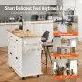 VEVOR - Isla de cocina con ruedas y tablero de madera maciza, carrito de 35,4" de ancho, con armario de almacenamiento, mesa de cocina con ruedas, estante para especias, toallero y cajón, islas portátiles con ruedas, color blanco