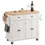 VEVOR - Isla de cocina con ruedas y tablero de madera maciza, carrito de 35,4" de ancho, con armario de almacenamiento, mesa de cocina con ruedas, estante para especias, toallero y cajón, islas portátiles con ruedas, color blanco