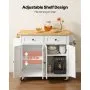 VEVOR Kitchen Island Cart with Solid Wood Top, 90 cm Width Mobile Carts with Storage Cabinet, Rolling Kitchen Table with Spice Rack, Towel Rack, and Drawer, Portable Islands on Wheels, White