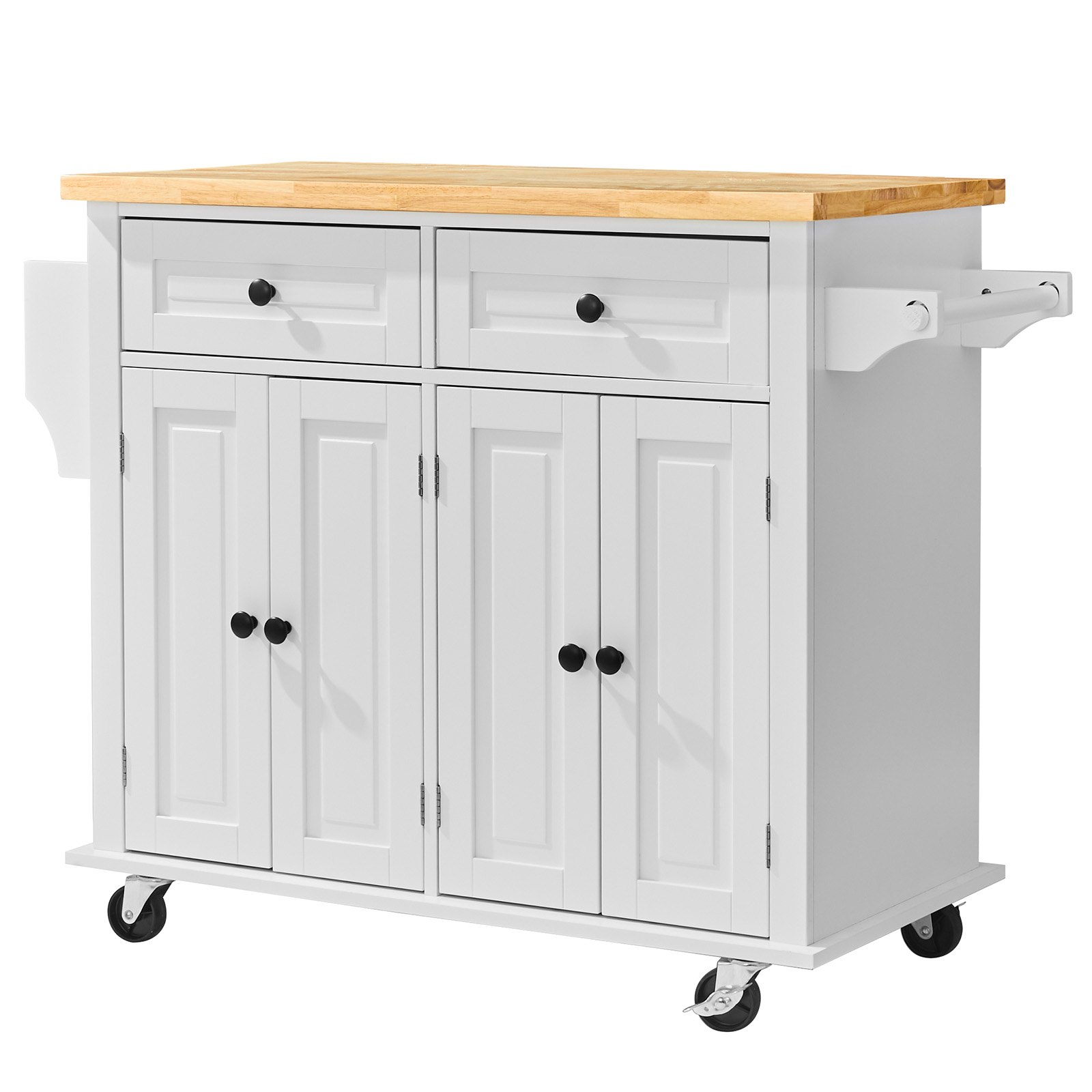 VEVOR Kitchen Island Cart with Solid Wood Top, 35.4" Width Mobile Carts with Storage Cabinet, Rolling Kitchen Table with Spice Rack, Towel Rack, and Drawer, Portable Islands on Wheels, White