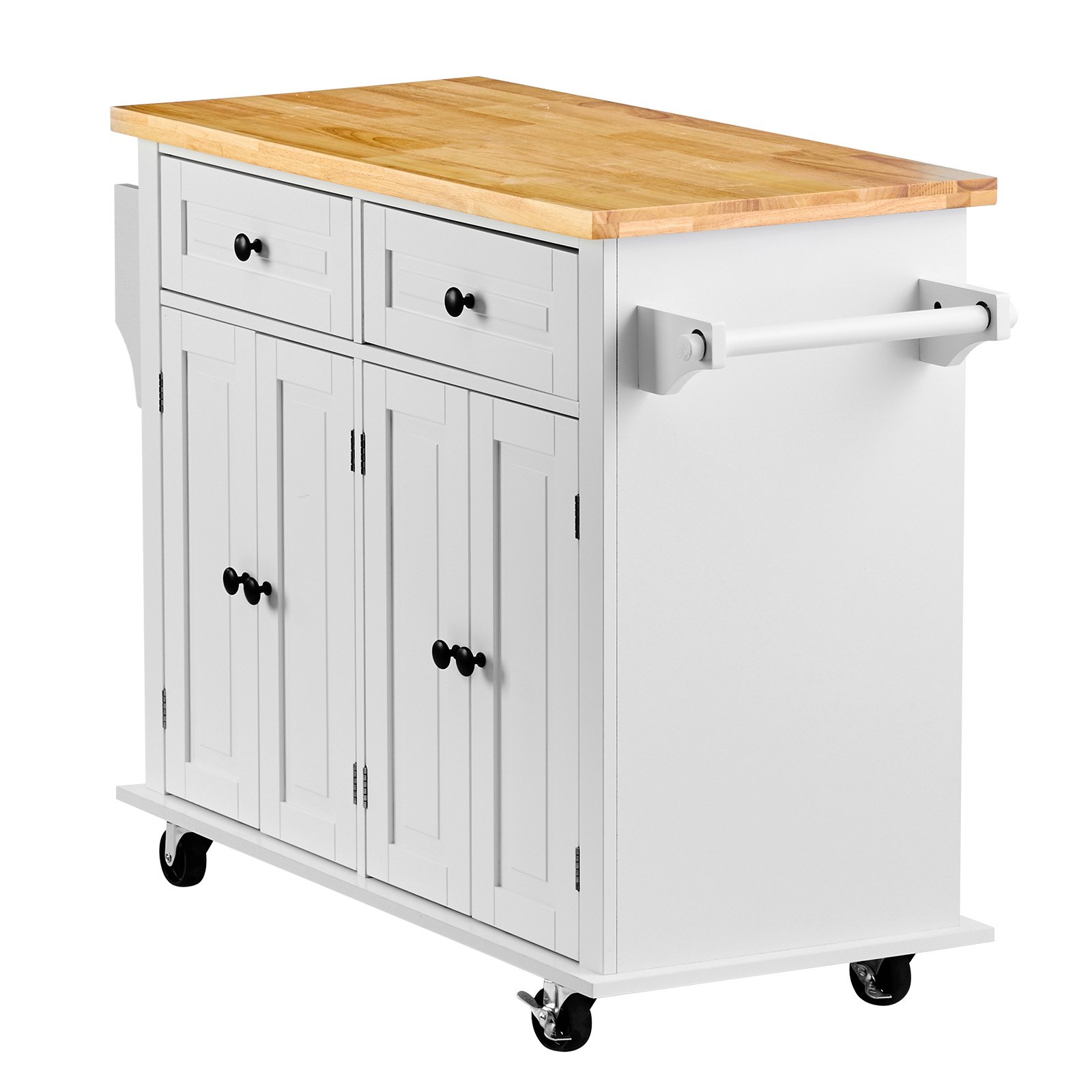 VEVOR Kitchen Island Cart with Solid Wood Top, 35.4" Width Mobile Carts with Storage Cabinet, Rolling Kitchen Table with Spice Rack, Towel Rack, and Drawer, Portable Islands on Wheels, White