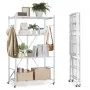 VEVOR 4-Tier Foldable Storage Shelf with Wheels, 91 cm W x 53 cm D x 152 cm H Folding Metal Rack Shelving Unit, No Assembly Organizer Shelf for Garage, Kitchen, Basement, White