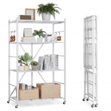 VEVOR Folding Storage Shelf with Wheels 4-Tier No Assembly Organizer Shelf White