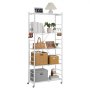VEVOR Estantería plegable de 5 niveles, 81 cm de ancho x 35 cm de profundidad x 183 cm de alto, organizador sin montaje, con 5 ruedas y 4 ganchos para despensa, cocina, garaje y sótano, color blanco