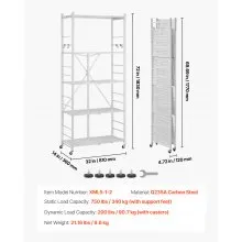 VEVOR Folding Storage Shelf with Wheels 5-Tier No Assembly Organizer Shelf White