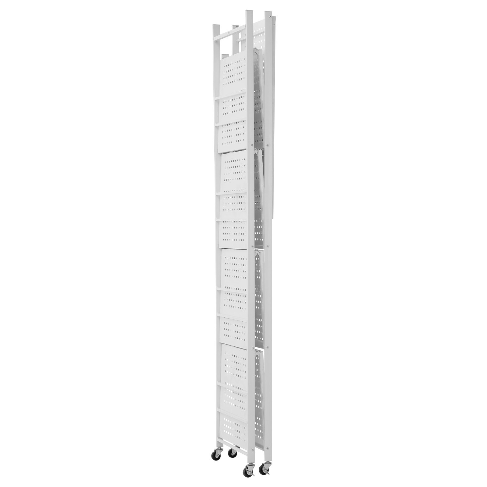 VEVOR 5-Tier Foldable Storage Shelf, 32W x 14D x 72H Inch Folding Metal Rack Shelving Unit, No Assembly Organizer Shelf with 5 Wheels & 4 Hooks for Pantry, Kitchen, Garage, Basement, White