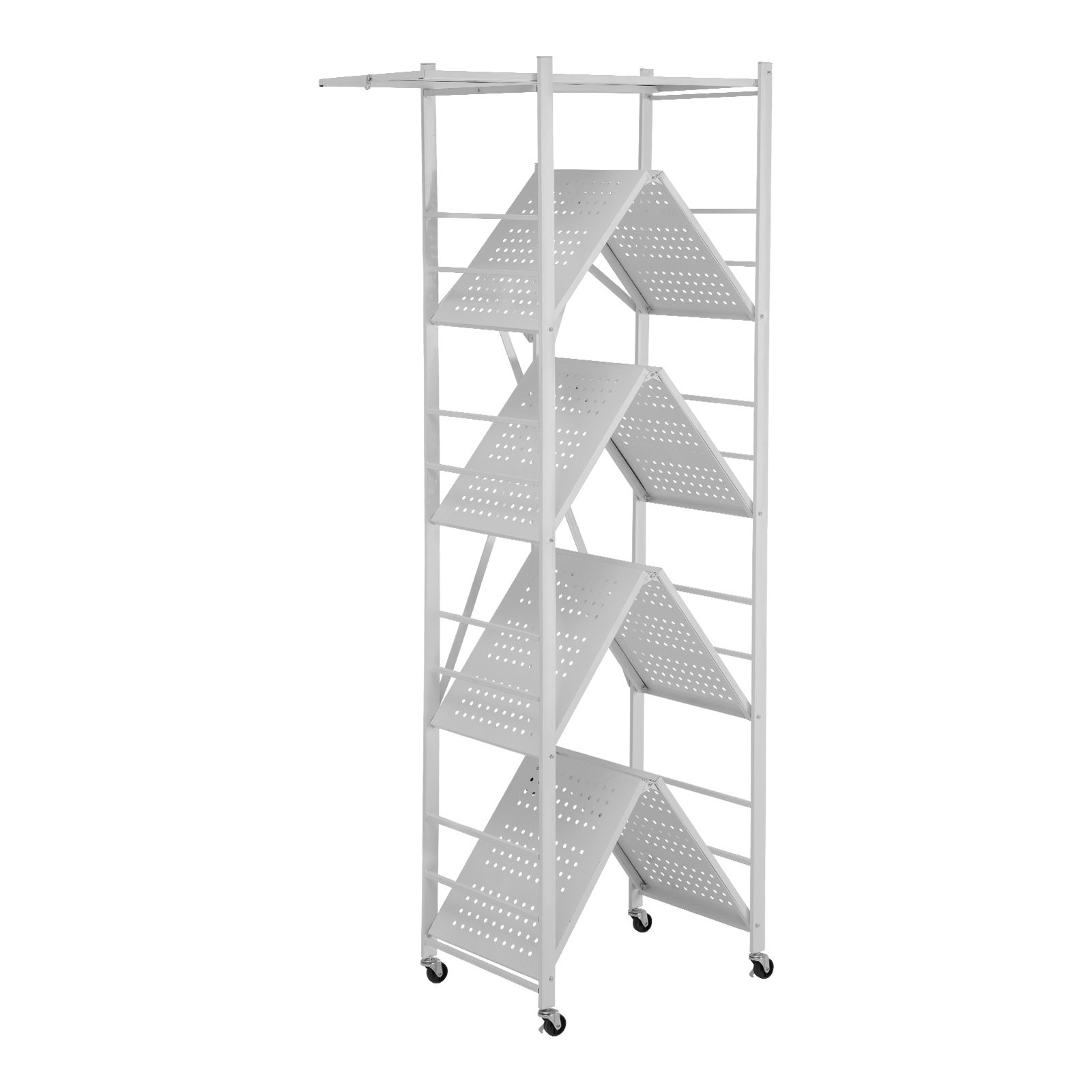 VEVOR 5-Tier Foldable Storage Shelf, 32W x 14D x 72H Inch Folding Metal Rack Shelving Unit, No Assembly Organizer Shelf with 5 Wheels & 4 Hooks for Pantry, Kitchen, Garage, Basement, White