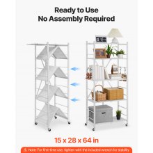 VEVOR Folding Storage Shelf with Wheels 5-Tier Metal Shelving Unit White