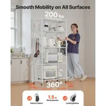 VEVOR Folding Storage Shelf with Wheels 5-Tier Metal Shelving Unit White