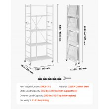 VEVOR Folding Storage Shelf with Wheels 5-Tier Metal Shelving Unit White