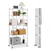 VEVOR Folding Storage Shelf with Wheels 5-Tier Metal Shelving Unit White