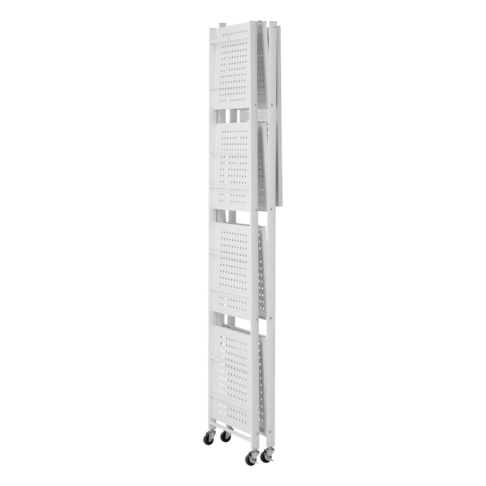 VEVOR 5-Tier Foldable Storage Shelf, 28 W x 15D x 64H Inch Folding Metal Rack Shelving Unit, No Assembly Organizer Shelf with 5 Wheels & 4 Hooks for Pantry, Kitchen, Garage, Basement, White