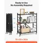 VEVOR 3-Tier Foldable Storage Shelf with Wheels, 76 cm W x 33 cm D x 91 cm H Folding Metal Rack Shelving Unit, No Assembly Organizer Shelf for Garage, Kitchen, Basement, Black